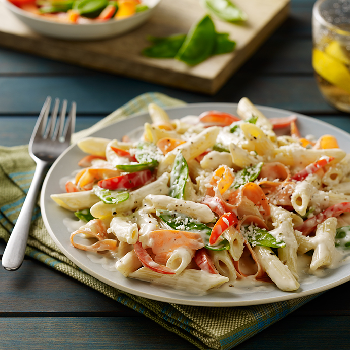 Roasted Garlic Parmesan Penne Primavera