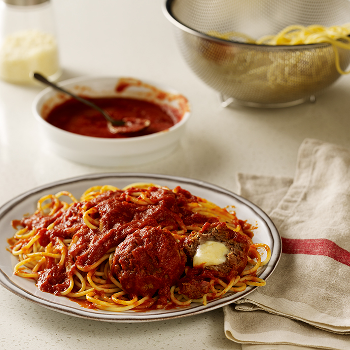 Spaghetti with Stuffed Meatballs