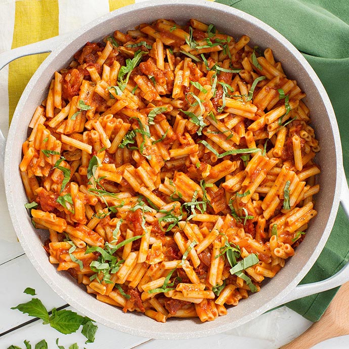 Quinoa Penne with Savory Tomato-Basil Sauce