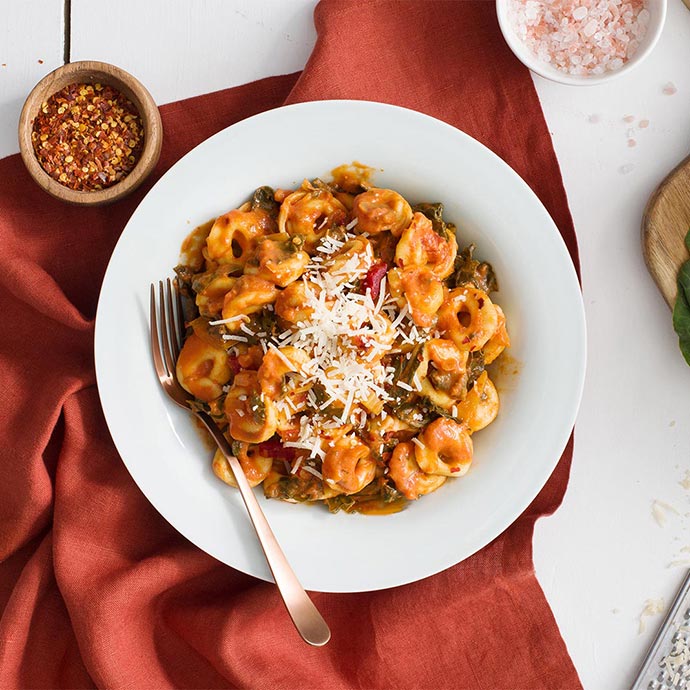 Tortellini & Rainbow Chard in Vodka Sauce