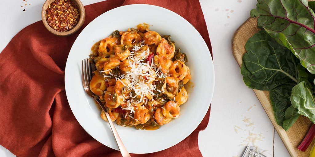 Tortellini & Rainbow Chard in Vodka Sauce