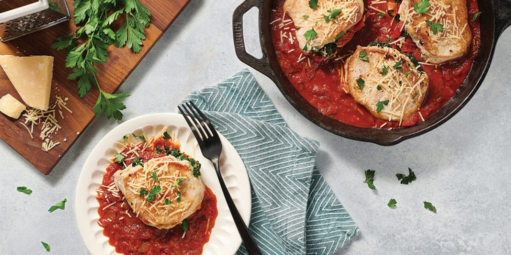 Skillet-Braised Stuffed Pork Chops