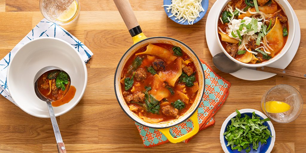 One-Pot Spinach & Sausage Lasagna Soup 